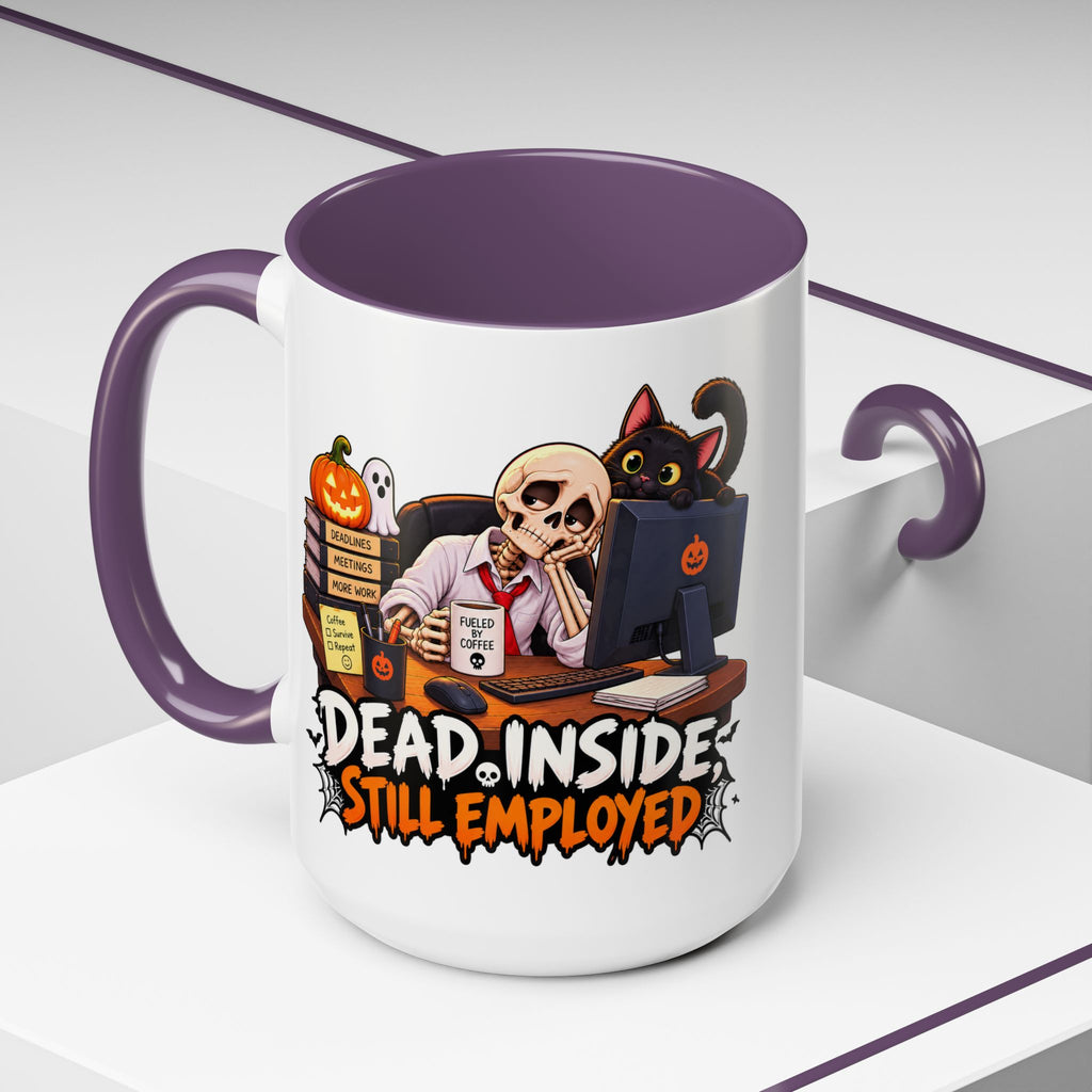Dead Inside, Still Employed Halloween Mug — Colour Accent