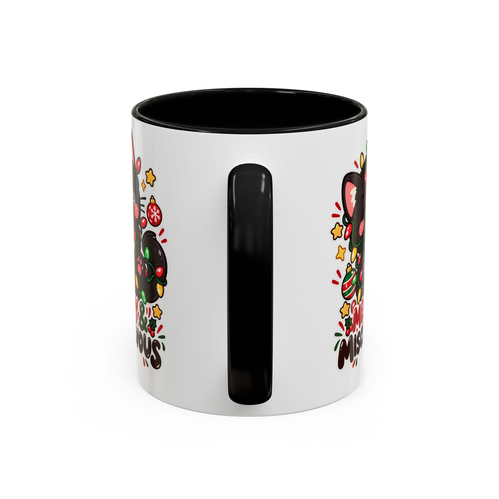 Merry & Mischievous Christmas Cat Mug | Black Cat Coffee Cup | 11 oz & 15 oz