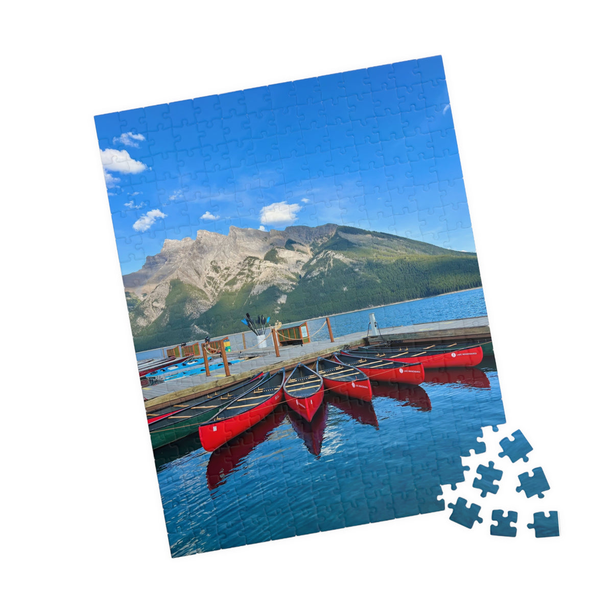 Lake Minnewanka Red Canoes Jigsaw Puzzle