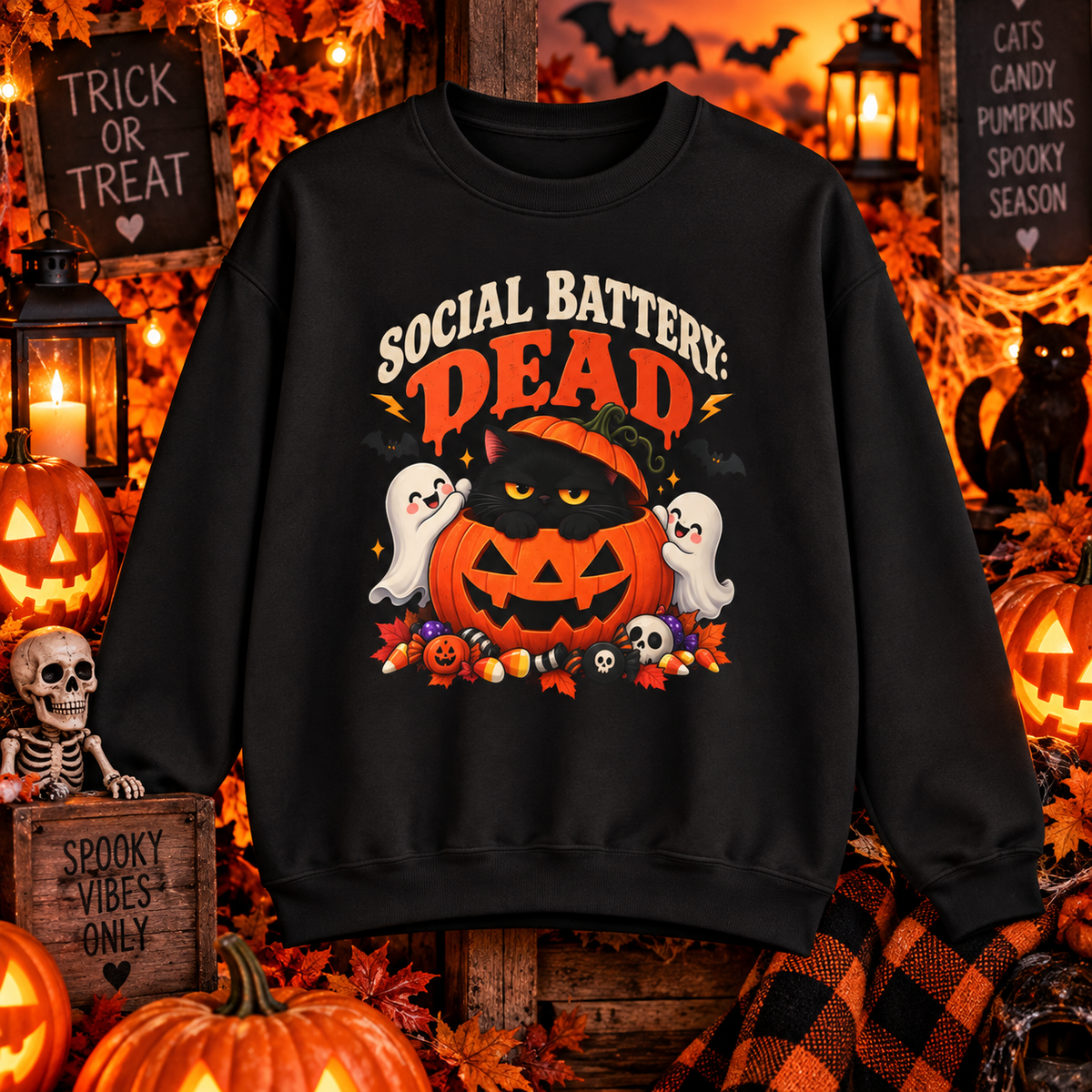 Social Battery Dead Halloween Sweatshirt