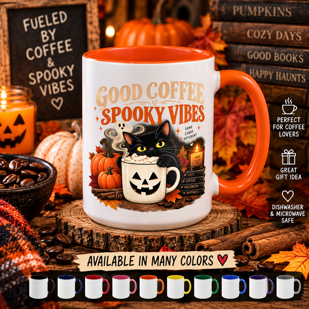 Good Coffee, Spooky Vibes Black Cat Mug