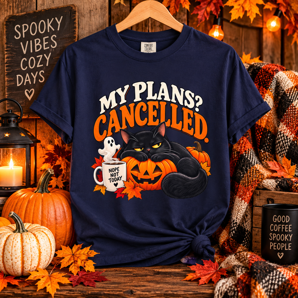 My Plans? Cancelled. Halloween Black Cat T-Shirt