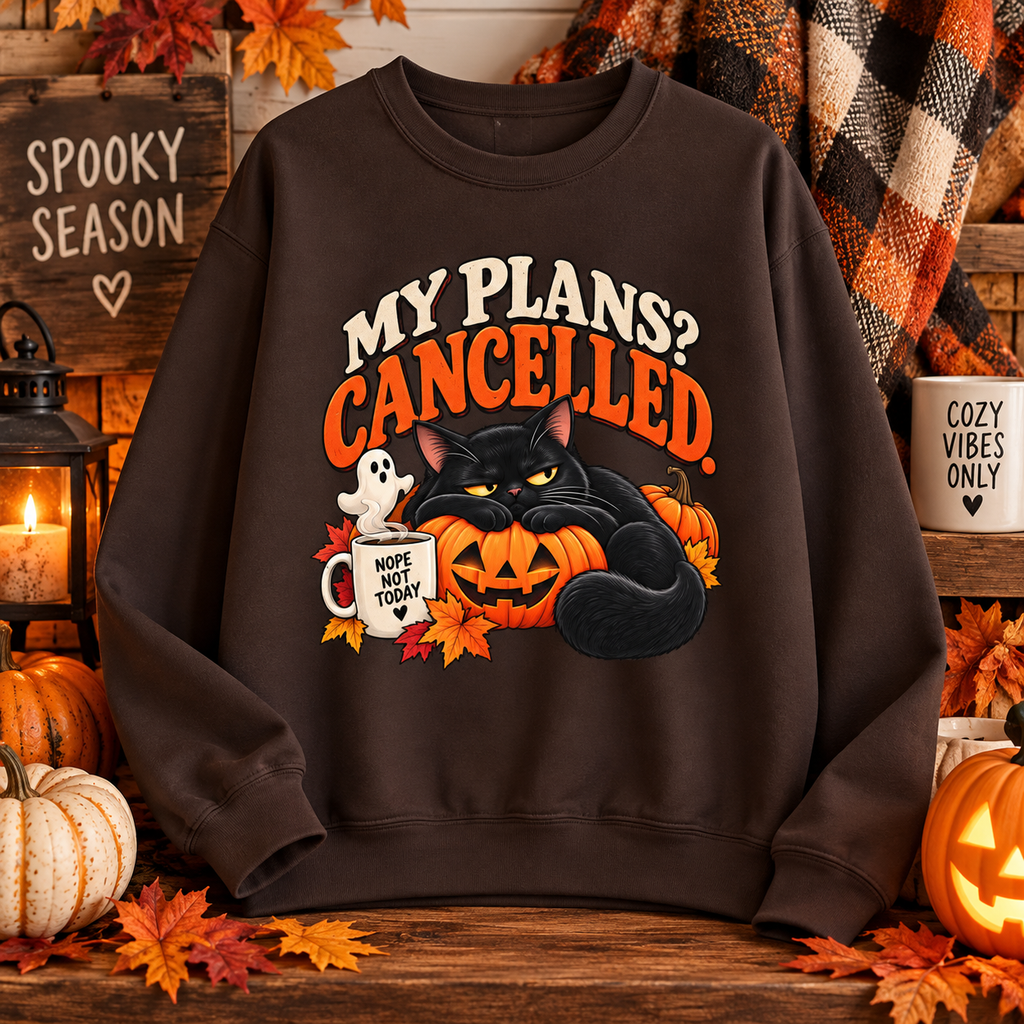 My Plans? Cancelled. Halloween Black Cat Sweatshirt