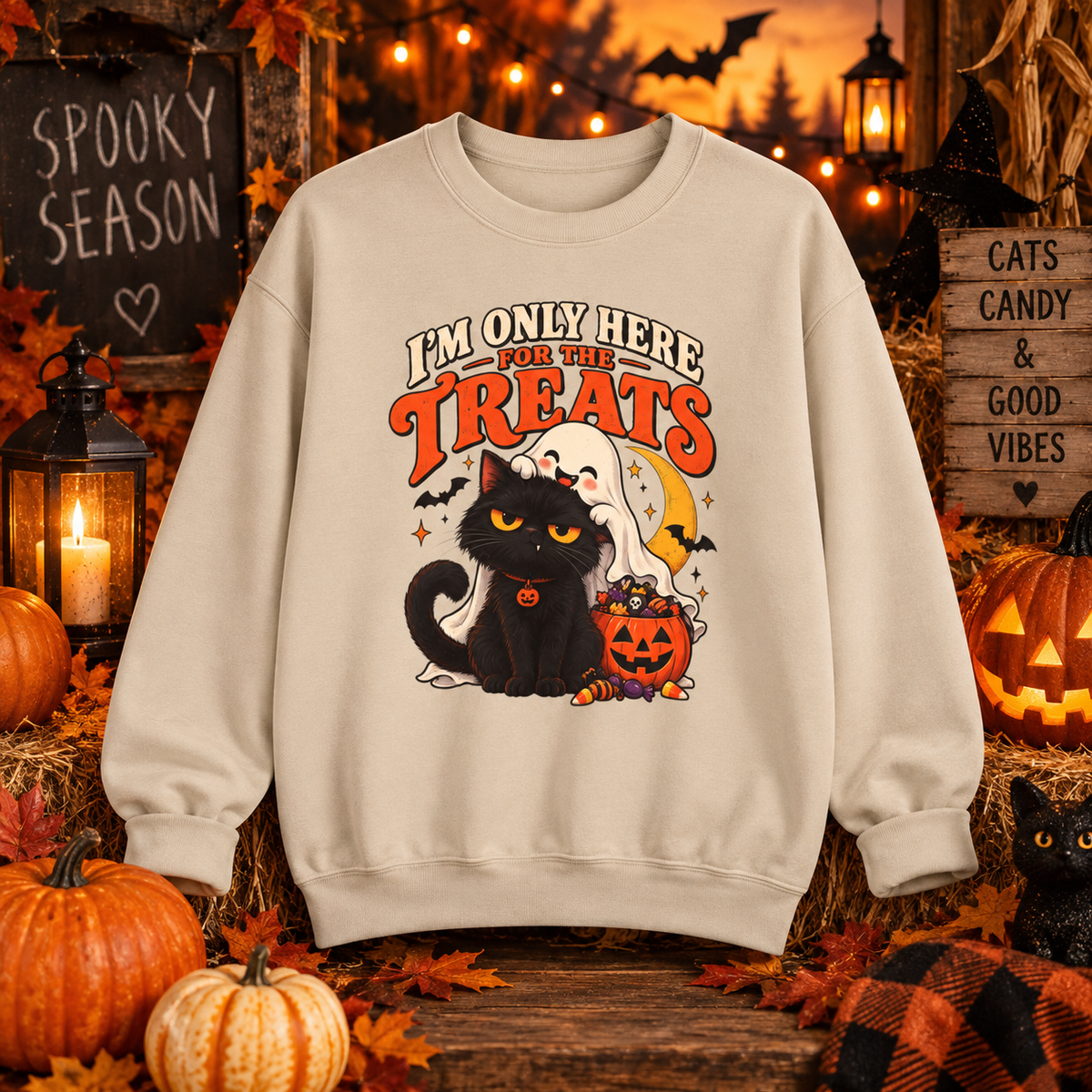I’m Only Here for the Treats Black Cat Sweatshirt