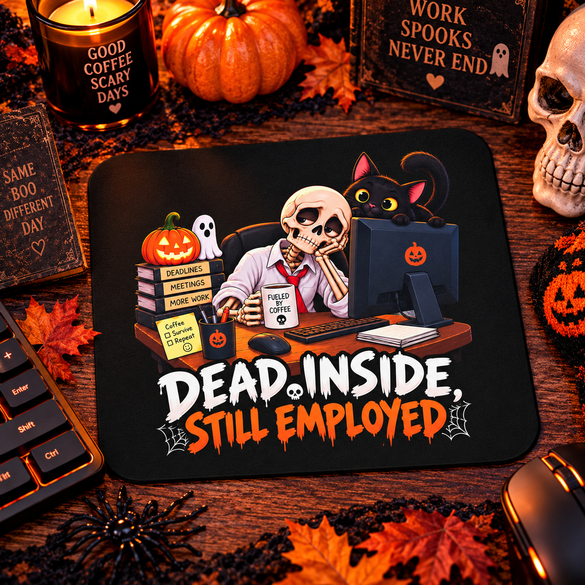 Dead Inside, Still Employed Mouse Pad — Dark