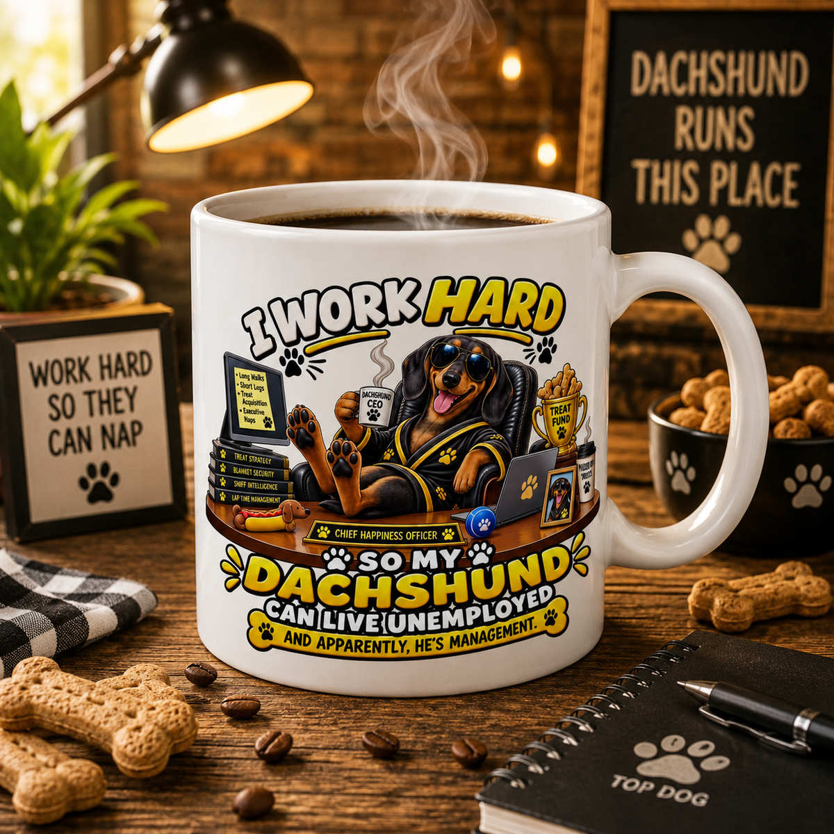Funny Dachshund Mug — He’s Management