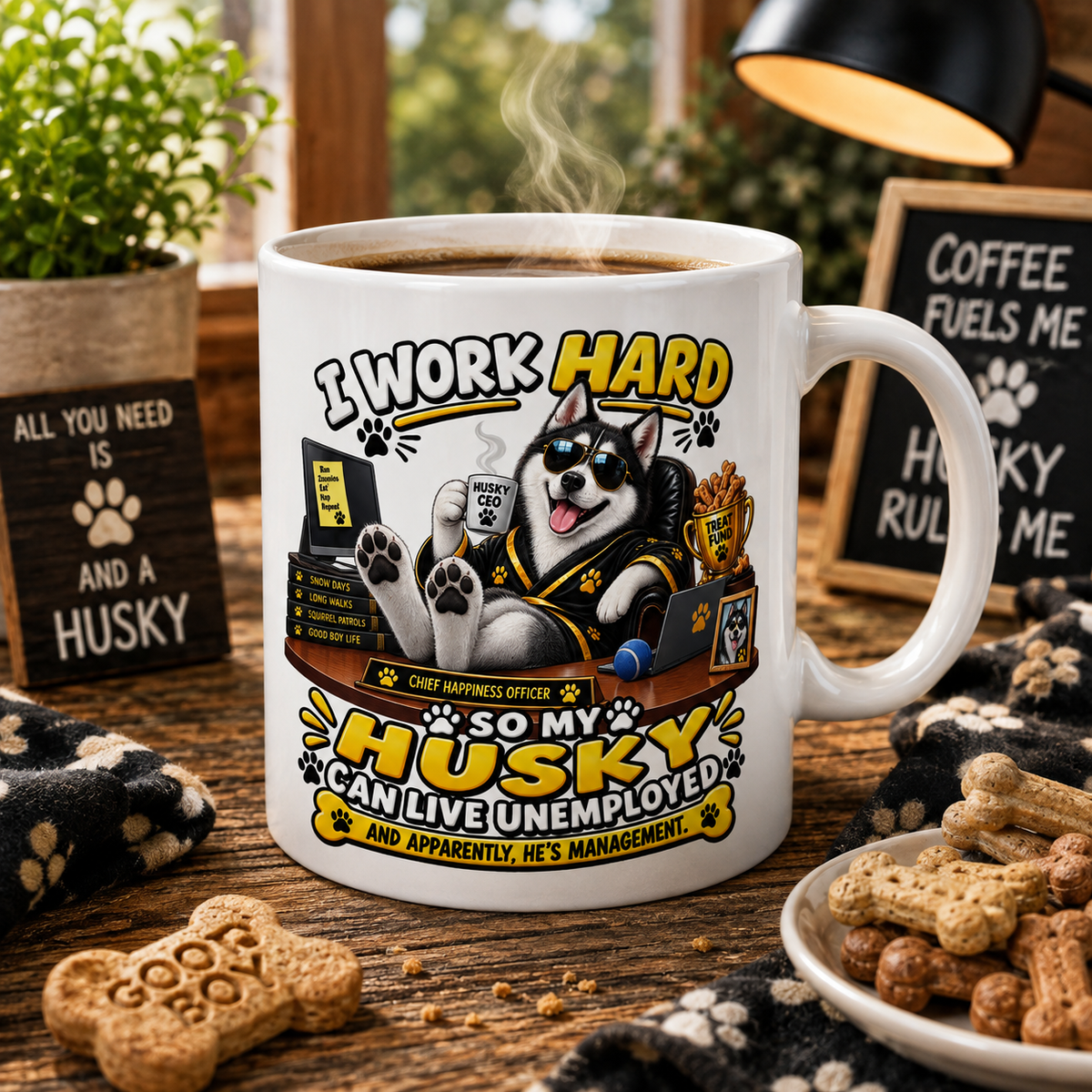 Funny Husky Mug — He’s Management
