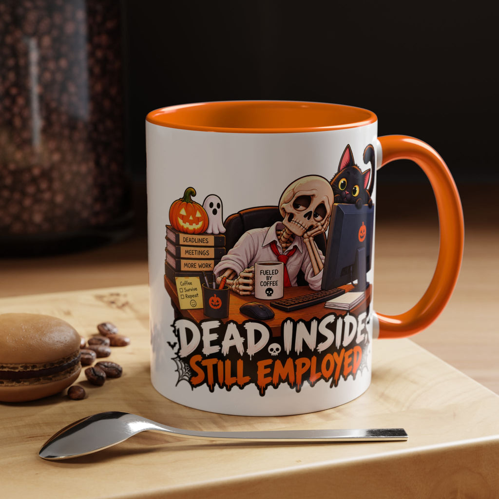 Dead Inside, Still Employed Halloween Mug — Colour Accent