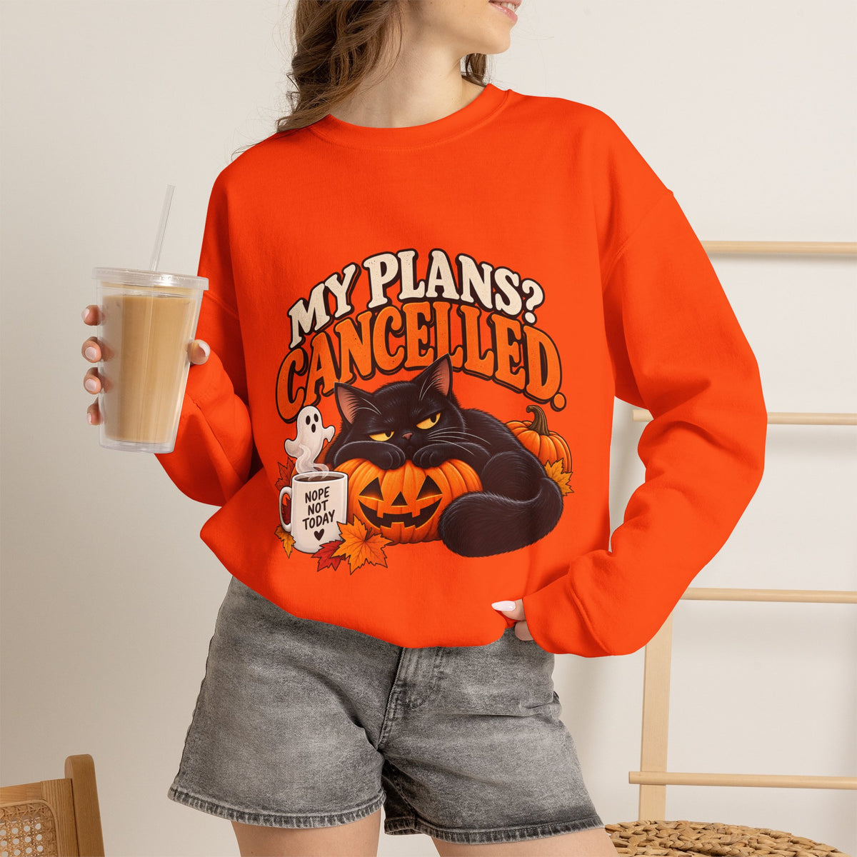My Plans? Cancelled. Halloween Black Cat Sweatshirt