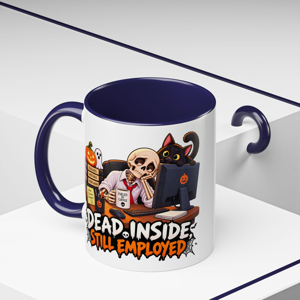 Dead Inside, Still Employed Halloween Mug — Colour Accent