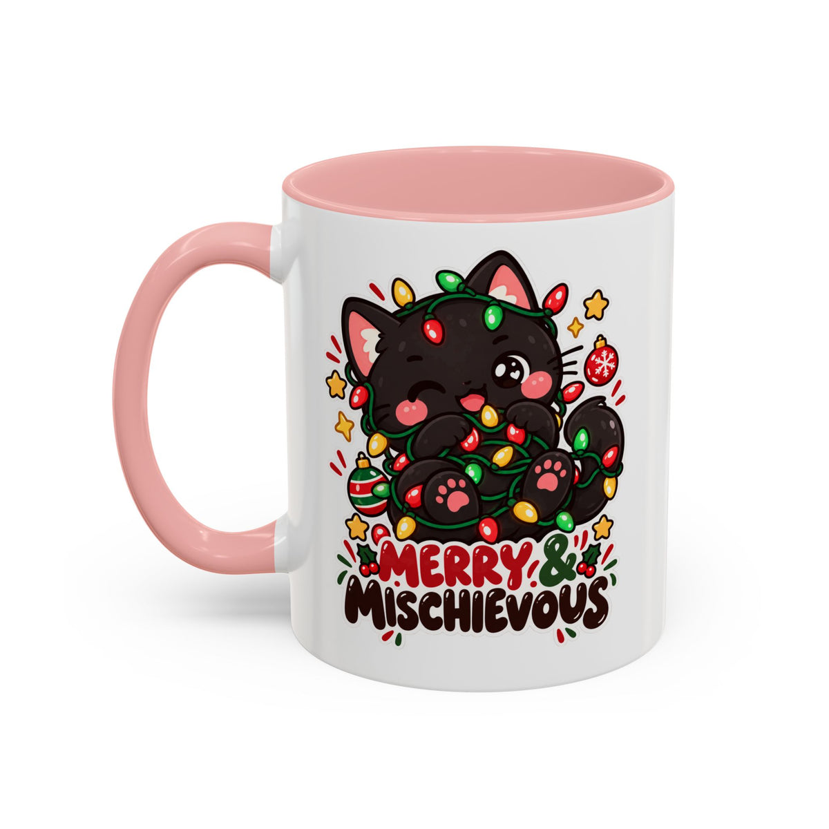 Merry & Mischievous Christmas Cat Mug | Black Cat Coffee Cup | 11 oz & 15 oz