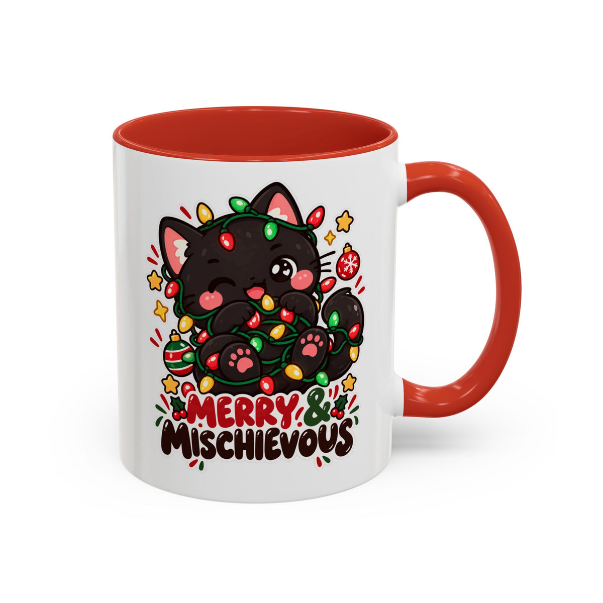 Merry & Mischievous Christmas Cat Mug | Black Cat Coffee Cup | 11 oz & 15 oz