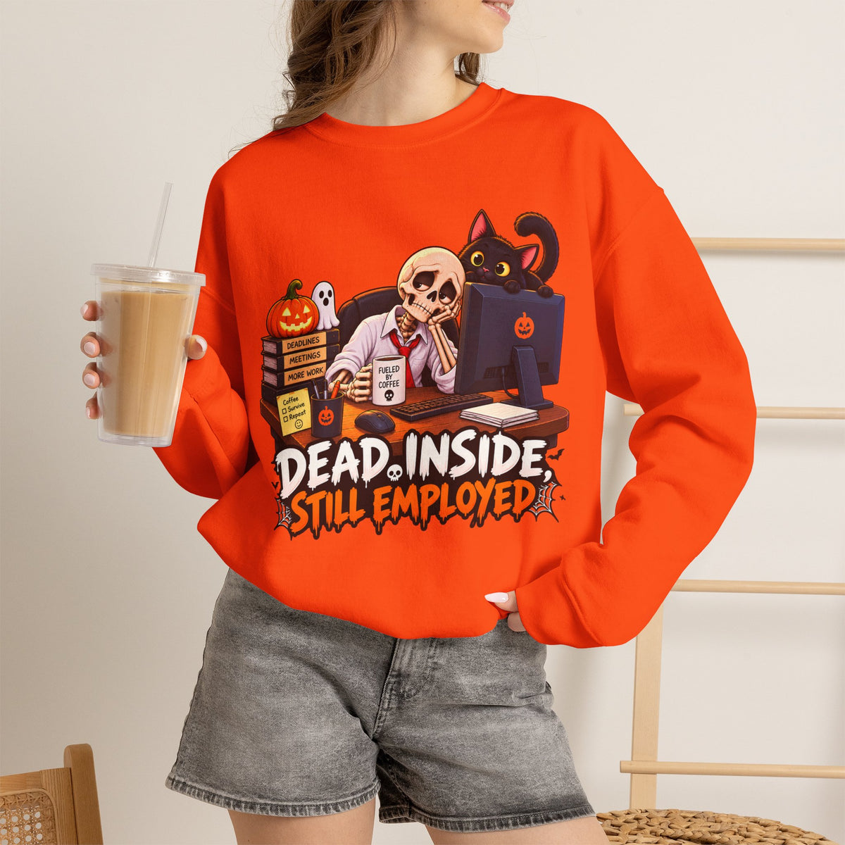 Dead Inside, Still Employed Halloween Sweatshirt