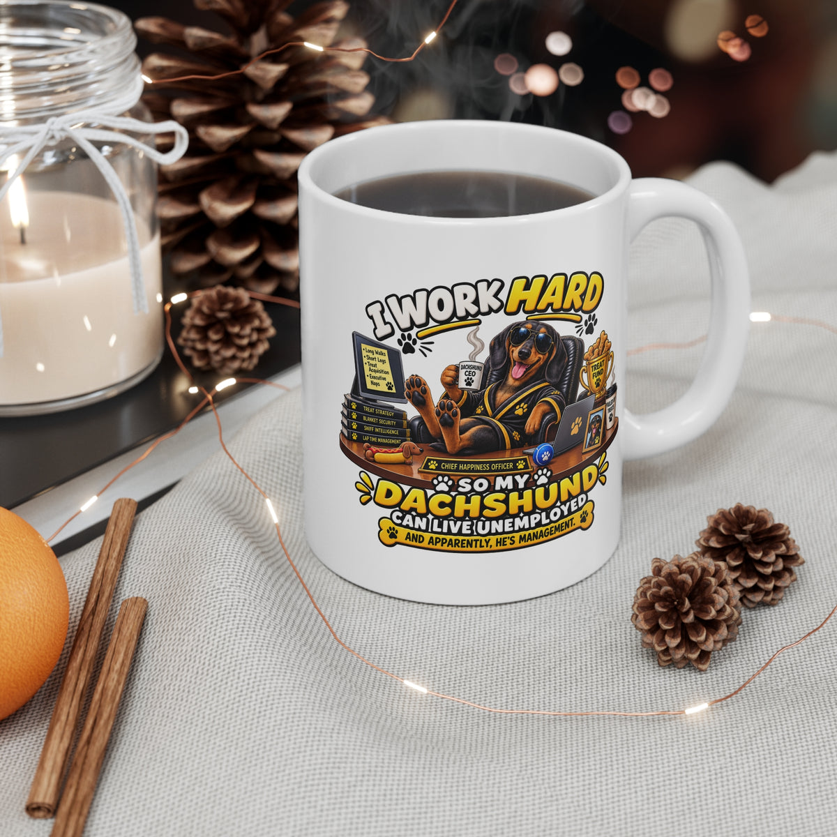 Funny Dachshund Mug — He’s Management