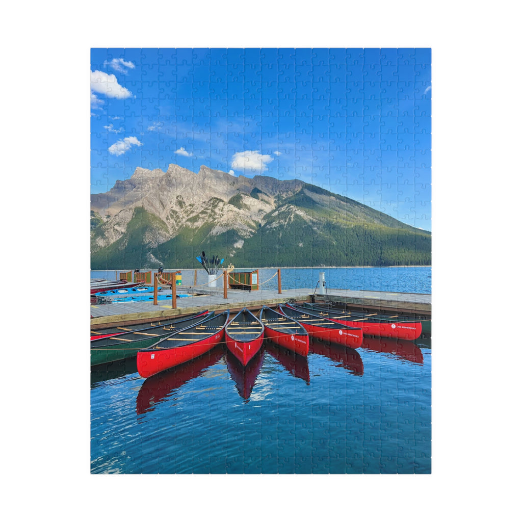 Lake Minnewanka Red Canoes Jigsaw Puzzle