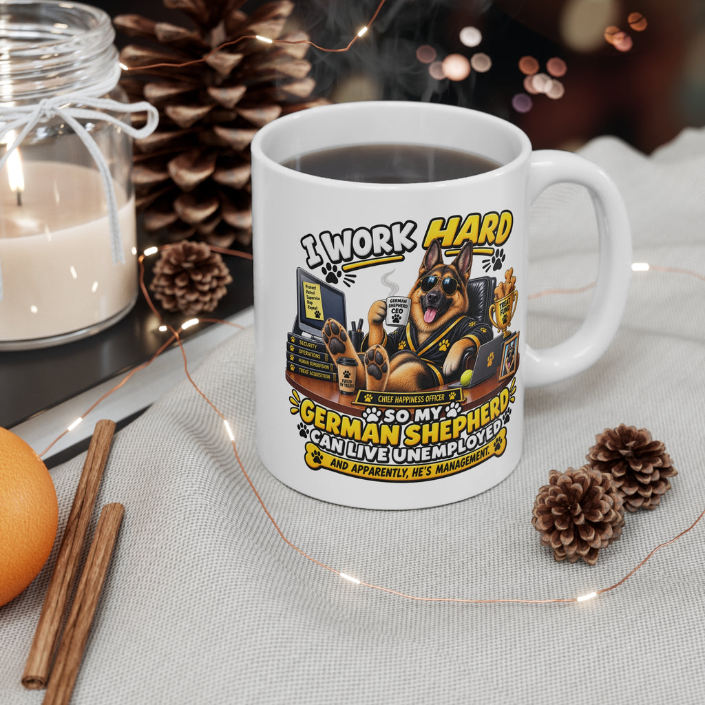 Funny German Shepherd Mug — He’s Management
