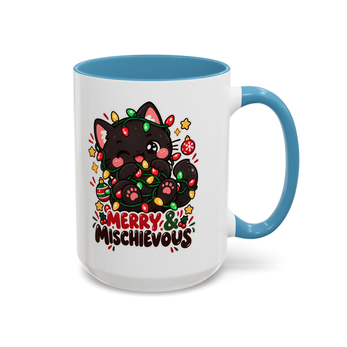 Merry & Mischievous Christmas Cat Mug | Black Cat Coffee Cup | 11 oz & 15 oz
