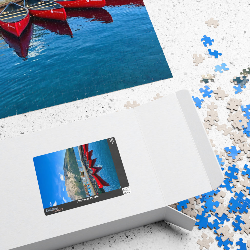 Lake Minnewanka Red Canoes Jigsaw Puzzle