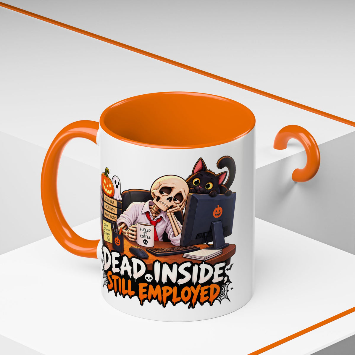 Dead Inside, Still Employed Halloween Mug — Colour Accent
