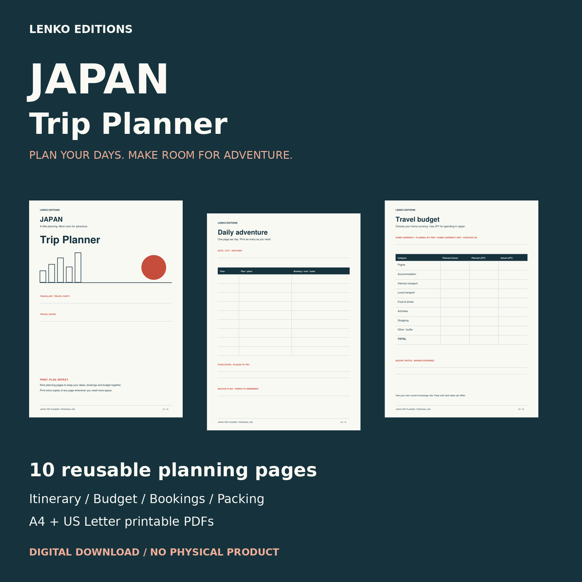 Japan Trip Planner – Printable Itinerary, Budget & Packing